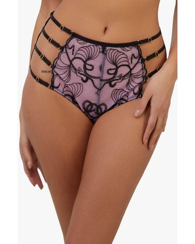 Playful Promises Jessie Pink/black Whip Embroidery High Waist Brief