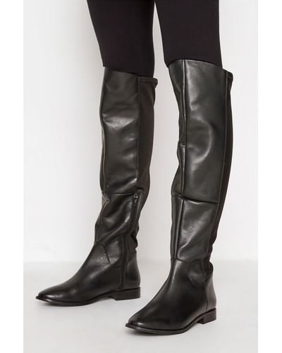 Long Tall Sally Faux Leather Stretch Knee High Boots - Black