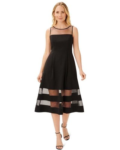 Adrianna Papell Crepe And Mesh Illusion Dress - Black