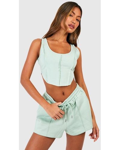 Boohoo Exposed Seam Crop Top And Shorts Set - White