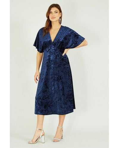 Yumi' Navy Velvet Kimono Midi Dress - Blue