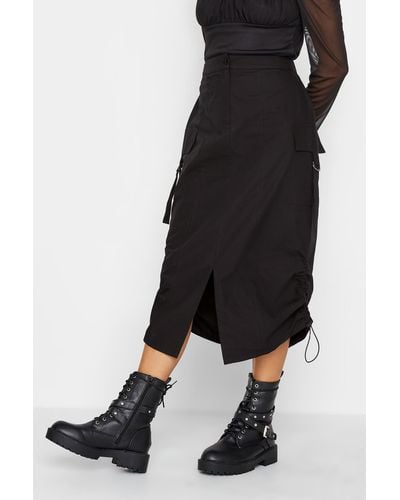 PixieGirl Petite Cargo Ruched Midi Skirt - Black
