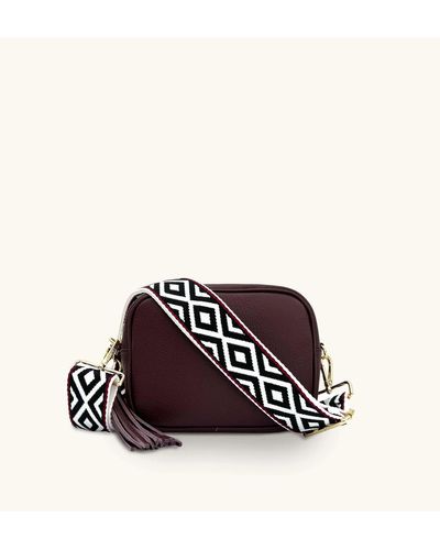 Apatchy London Port Leather Crossbody Bag With Black & Red Aztec Strap - White