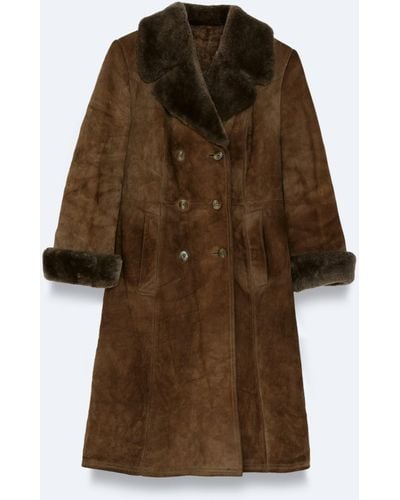 Nasty Gal Vintage Double Breasted Shearling Coat - Brown