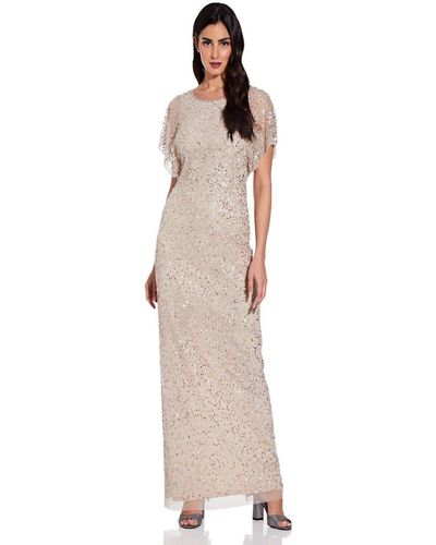 Adrianna Papell Beaded Flutter Sleeve Gown - Natural