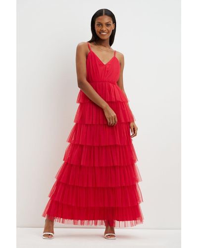 Dorothy Perkins Pink Pleated Tiered Midaxi Dress