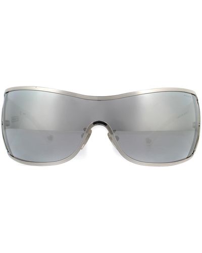 Police Shield Shiny Palladium Smoke Silver Mirror Sunglasses - Grey