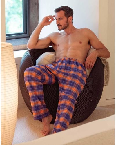 British Boxers 'trangerine Dream' Tartan Brushed Cotton Pyjama Trousers - Orange