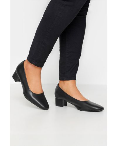 Yours Faux Leather Block Heel Court Shoes In Extra Wide - Black