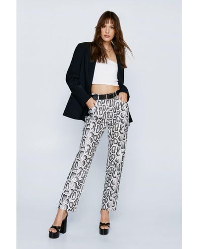 Nasty Gal Faux Leather Snake Straight Leg Trousers - Blue