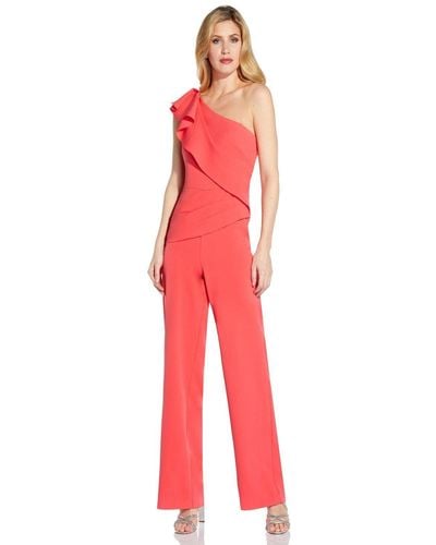 Adrianna Papell Crepe Draped Jumpsuit - Red