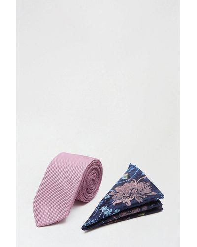 Burton Pink Tie And Floral Pocket Set