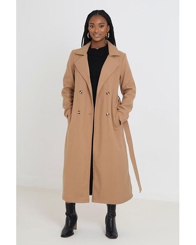 Brave Soul 'virgo' Maxi Double Breasted Faux Wool Coat - Natural