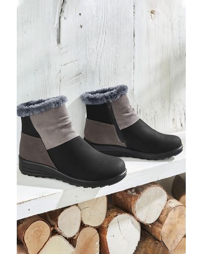 Cotton Traders Flexisole Cosy Lined Patchwork Boots - Grey