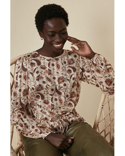 Oasis Printed Chiffon Long Sleeve Blouse - Brown