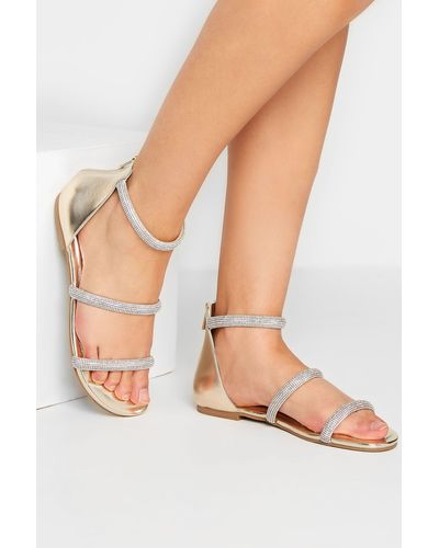 Long Tall Sally Diamante Strap Flat Sandals - Metallic