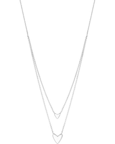 Simply Silver Sterling Silver 925 Polished Double Row Heart Necklace - Blue