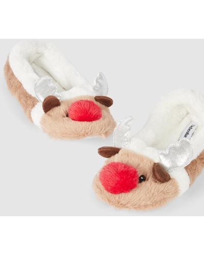 DEBENHAMS Reindeer Moccasin Slipper - Brown