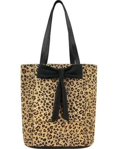 Sostter Leopard Print Bow Calf Hair Leather Tote Bag - Byydn - Metallic
