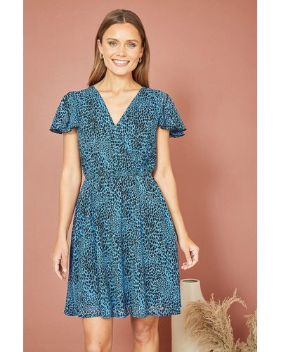 Mela Blue Leopard Print Skater Dress