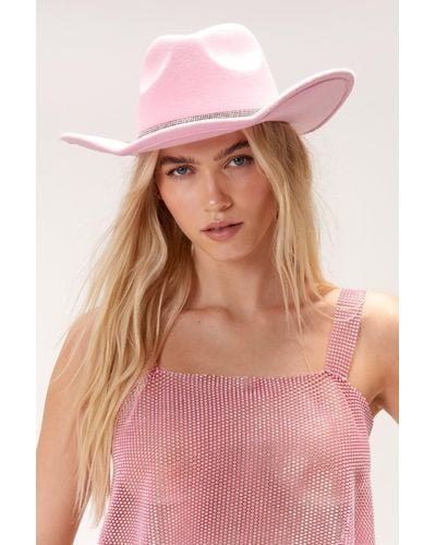 Nasty Gal Diamante Trim Wide Brim Cowboy Hat - Pink