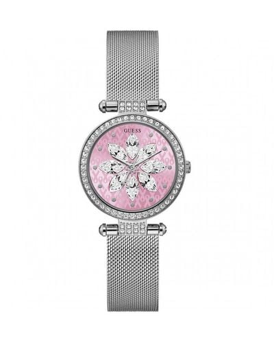 Guess Sparkling Pink Stainless Steel Fashion Analogue Watch - Gw0032l3 - White