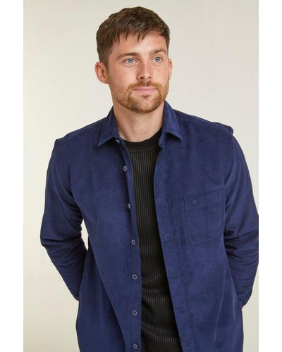 Double Two Navy Corduroy Long Sleeve Casual Shirt - Blue