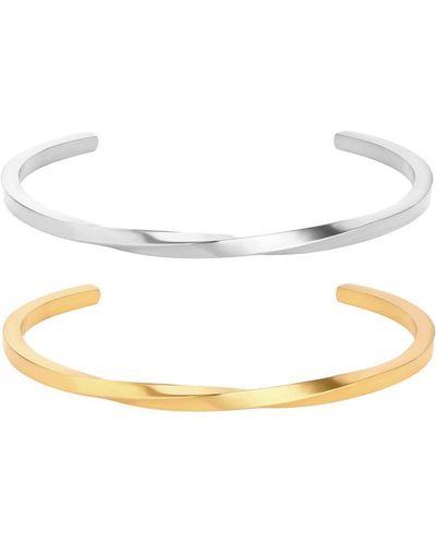 Mood Two Tone Polished Stainless Steel Bangle Bracelets - Pack Of 2 - White