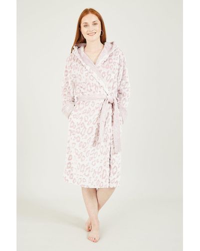Yumi' Pink Leopard Luxury 'elivia' Fleece Long Robe - Natural