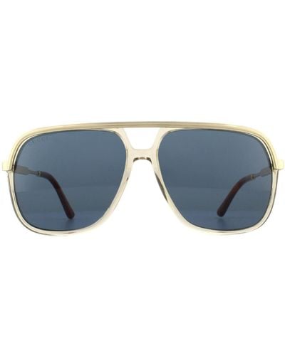 Gucci Aviator Gold With Light Brown Crystal Blue Sunglasses