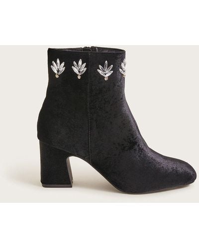 Monsoon Embellished Velvet Ankle Boots - Black