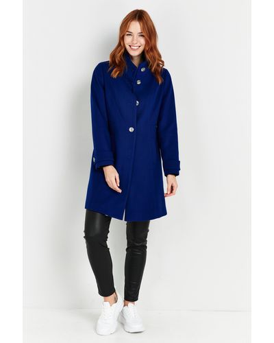 Wallis Petite Blue Faux Wool Funnel Neck Coat