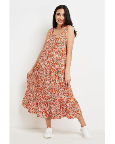 Wallis Petite Orange Daisy Tiered Sundress