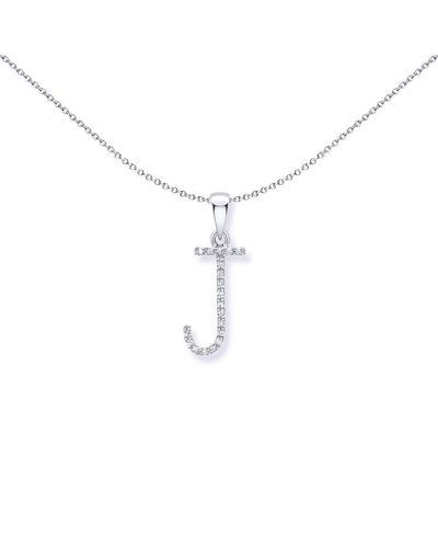 Jewelco London 9ct White Gold Diamond Initial Charm Pendant Letter J - Innr029-j