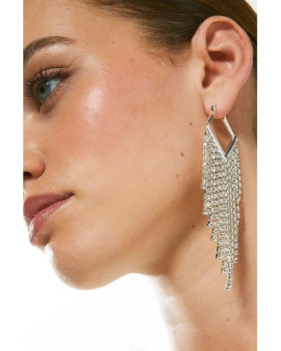 Karen Millen Diamante Drop Earrings - Natural