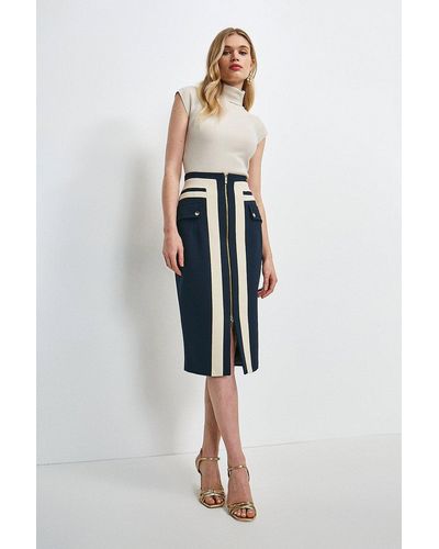Karen Millen Structured Crepe Panelled Pencil Skirt - White
