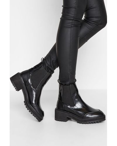 Long Tall Sally Chunky Chelsea Croc Heel Boot - Black