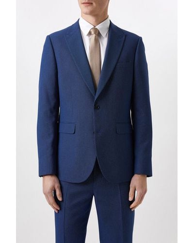Burton Plus And Tall Slim Fit Blue Birdseye Suit Jacket