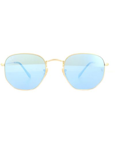 Ray-Ban Square Gold Light Blue Gradient Mirror Sunglasses