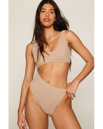 Nasty Gal Crinkle Ring Side Cut Out Swimsuit - Natural