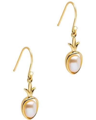 Pure Luxuries Gift Packaged 'hailey' 18ct Yellow Gold Plated 925 Silver & Freshwater Pearl Drop Earrings - Metallic