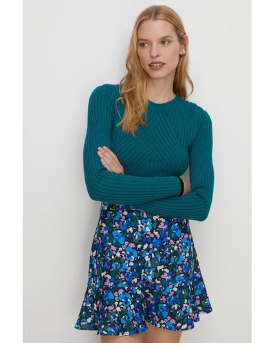 Oasis Printed Flippy Crepe Mini Skirt - Blue