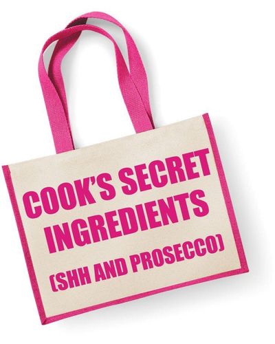 60 SECOND MAKEOVER Large Jute Bag Cook's Secret Ingredients (shh And Prosecco) Pink Bag