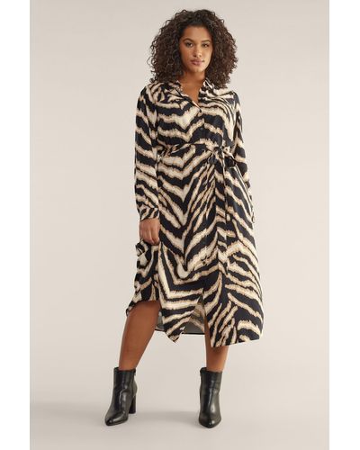 Evans Animal Print Utility Shirt Dress - Natural