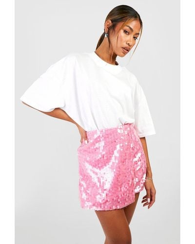 Boohoo Sheer Sequin Wrap Mini Skirt - Pink