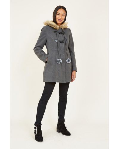 Yumi' Grey Hooded Duffle Coat