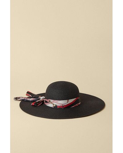 Oasis Chain Print Bow Beach Hat - Black