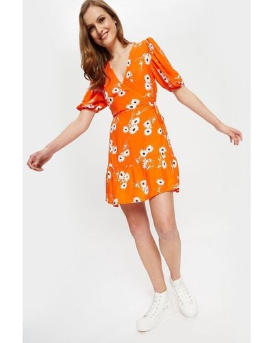 Dorothy Perkins Bright Orange Floral Wrap Mini Dress