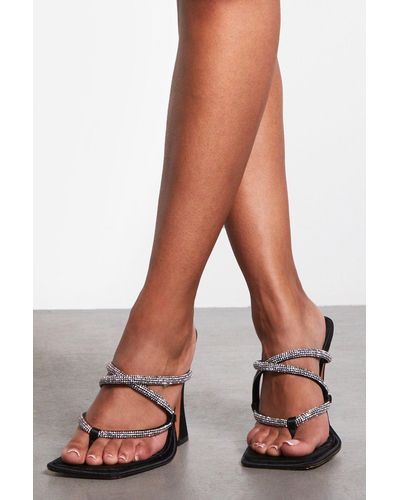 MissPap Twisted Diamante Heeled Mules - Brown