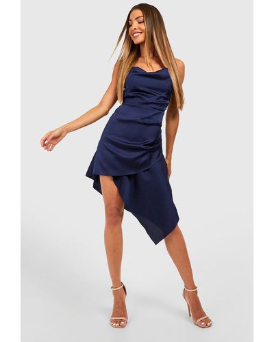 Boohoo Satin Side Drape Mini Dress - Blue